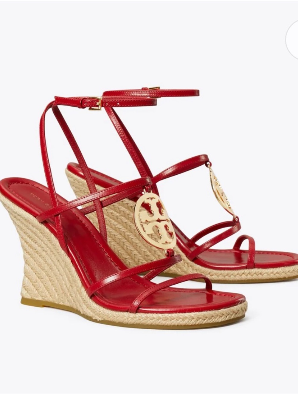 Tory Burch Tory Red and Gold Leather Espadrille Wedge